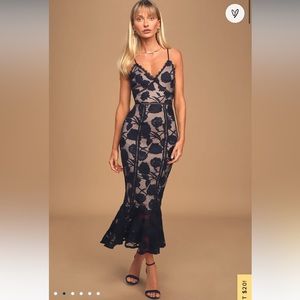 Lulu’s Navy Blue Floral Mesh Dress